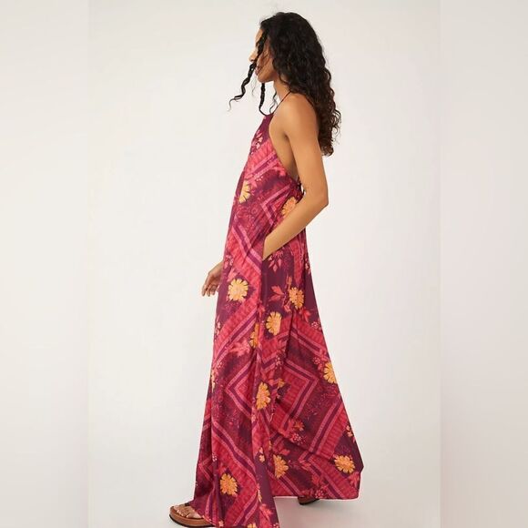 Free People NWT Luca Floral Halter Neck Wide Leg Jumpsuit size medium - Picture 3 of 4